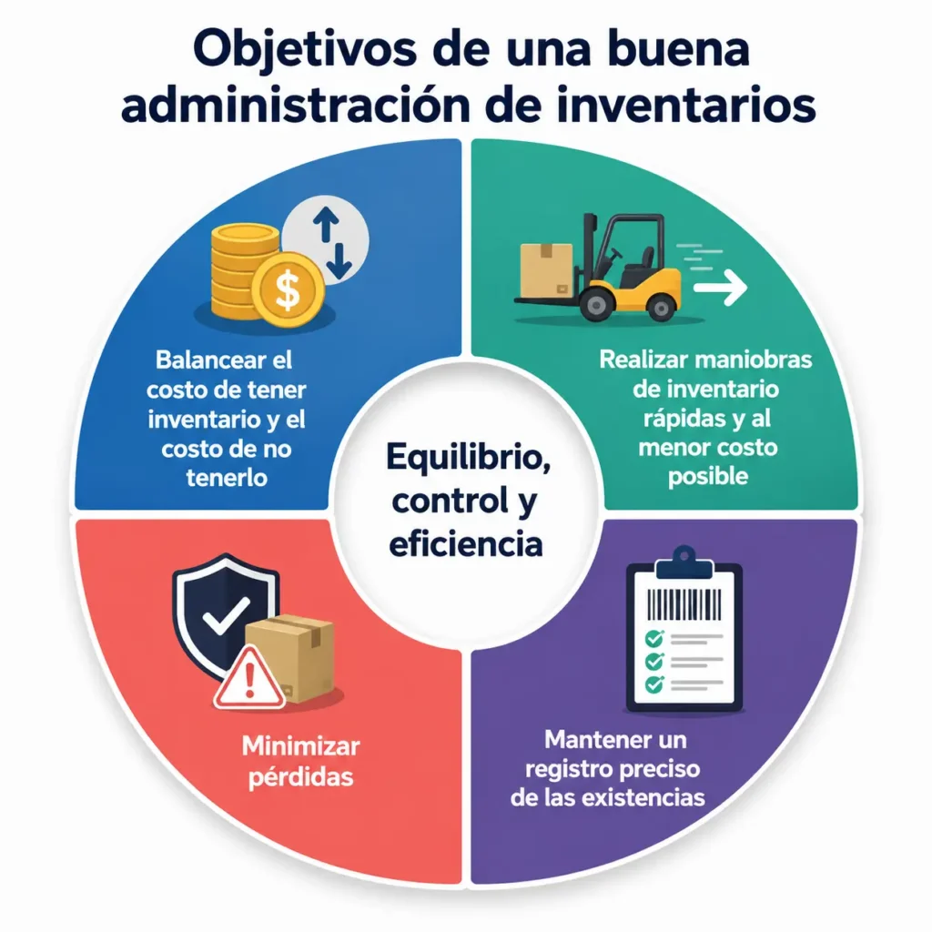 Imagen que muestra los objetivos de la administración de inventarios