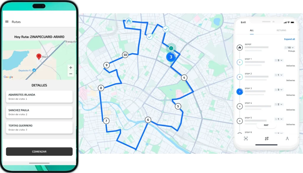 Logística: Optimización de la flota y del viaje, Venta en Ruta, Preventa, Entregas optimizadas