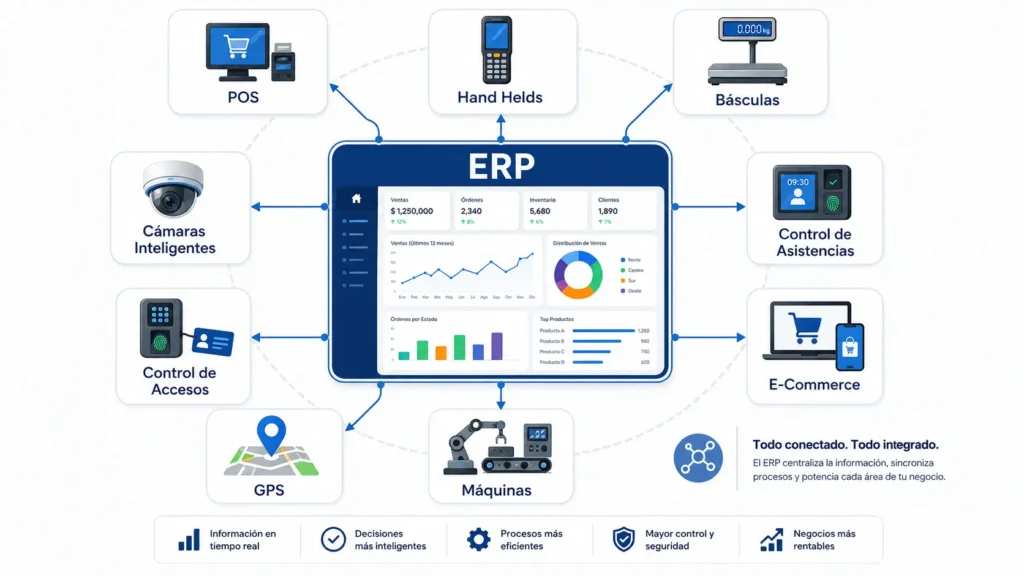 ERP Todo conectado, todo integrado: Sincroniza procesos, conecta máquinas y otras aplicaciones