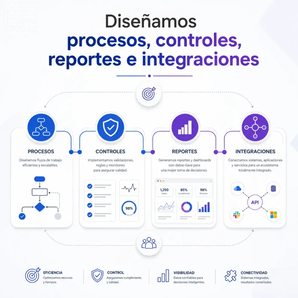 Diseñamos procesos, controles, reportes e integraciones