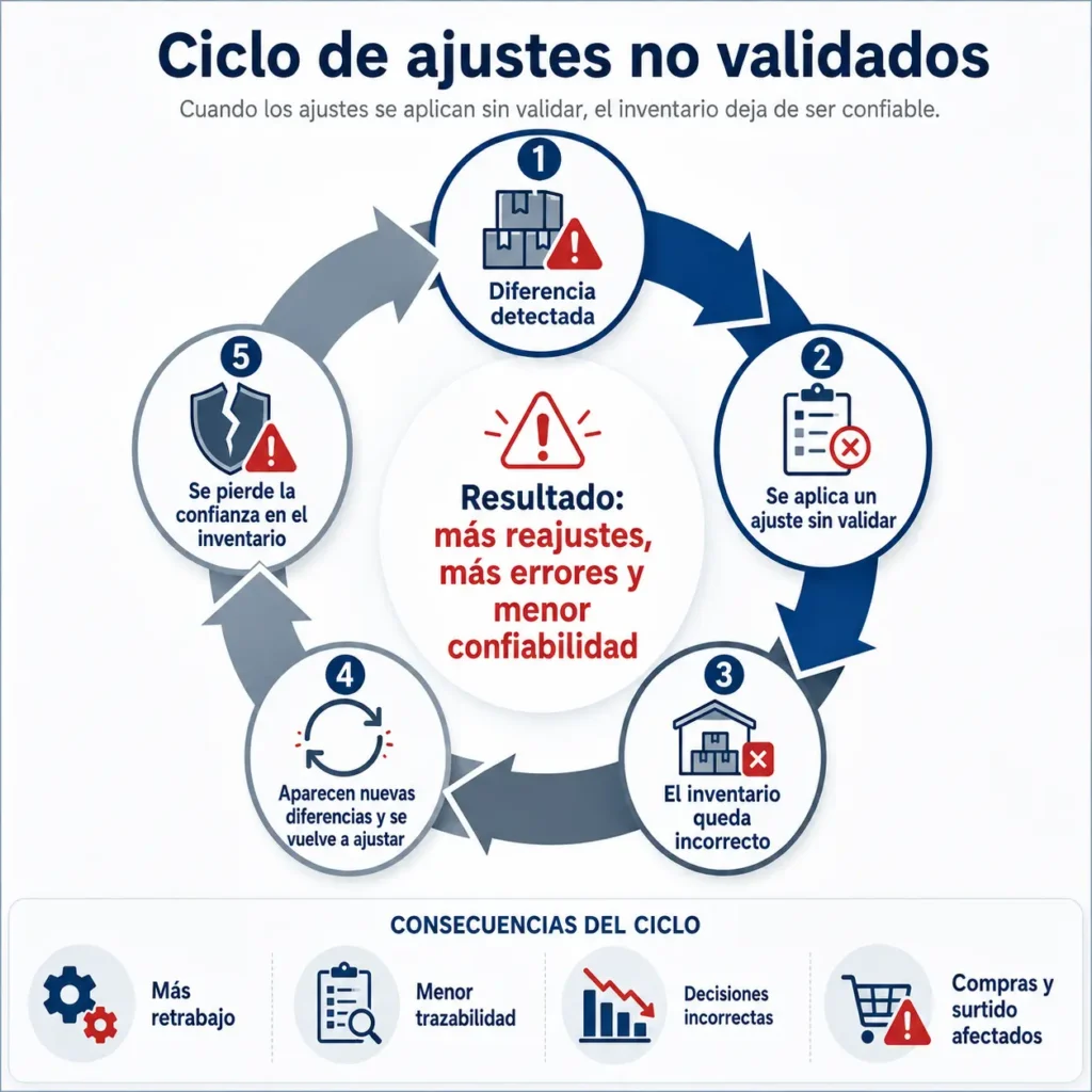 Ajustes no validados conducen a la pérdida de confianza del inventario