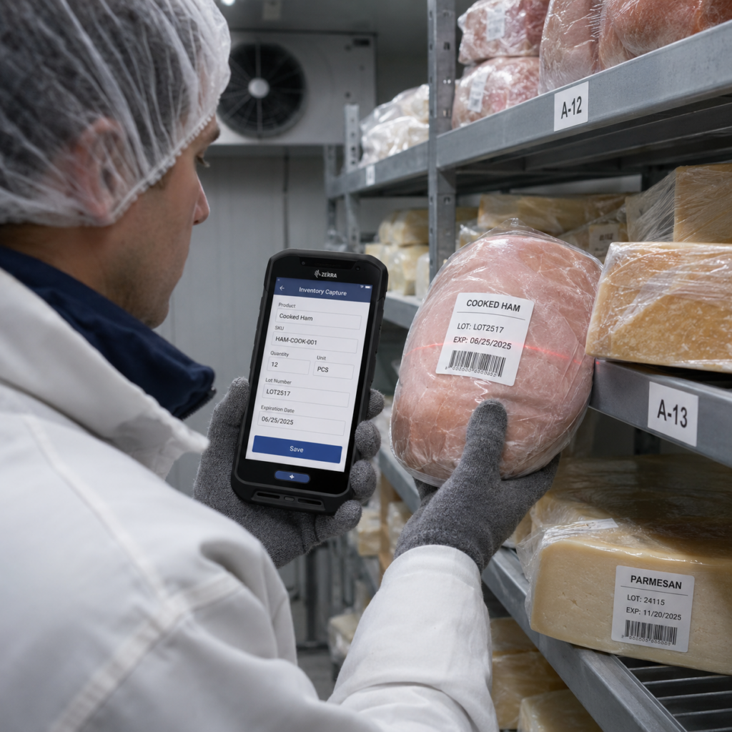 App de inventarios y almacenes capturando lote y fechas de caducidad