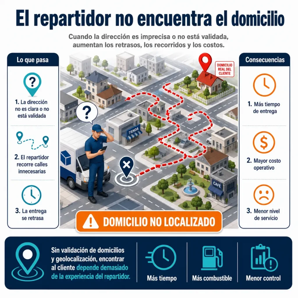Muestra a un chofer que no encuentra el domicilio