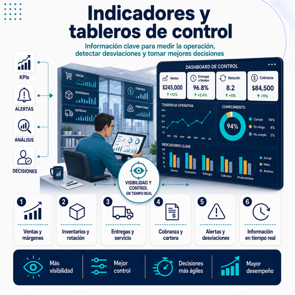 Muestra las soluciones de tablero de control e indicadores